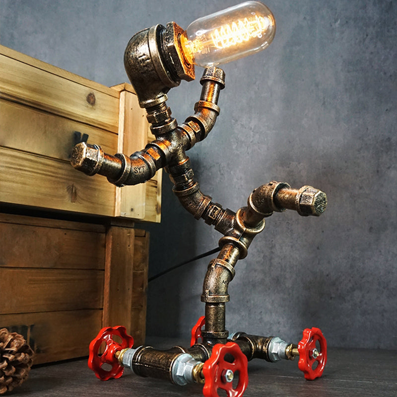 Lámpara de arte nocturno de tubería de hierro forjado Industrial 1 bombilla Luz de la habitación de la habitación de los niños en bronce