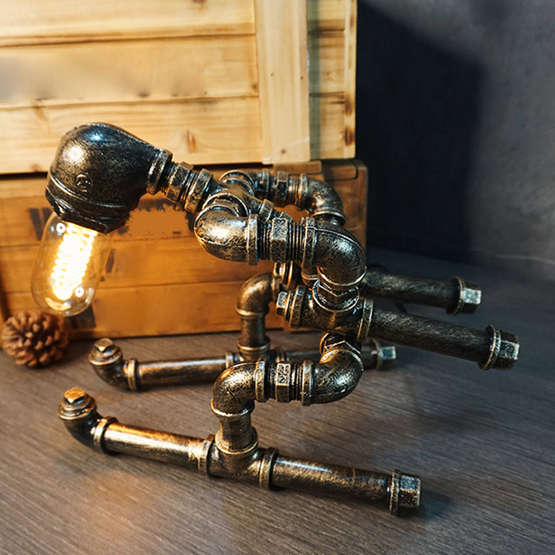 Lámpara de arte nocturno de tubería de hierro forjado Industrial 1 bombilla Luz de la habitación de la habitación de los niños en bronce
