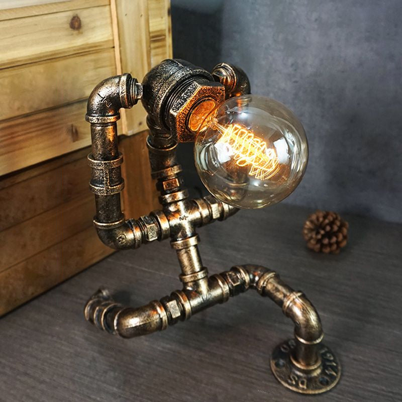Lámpara de arte nocturno de tubería de hierro forjado Industrial 1 bombilla Luz de la habitación de la habitación de los niños en bronce