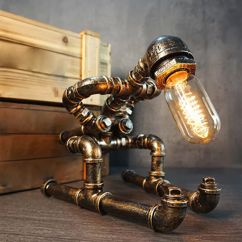 Lámpara de arte nocturno de tubería de hierro forjado Industrial 1 bombilla Luz de la habitación de la habitación de los niños en bronce