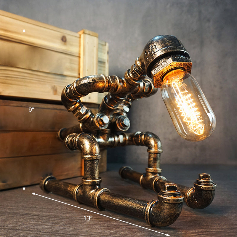 Lámpara de arte nocturno de tubería de hierro forjado Industrial 1 bombilla Luz de la habitación de la habitación de los niños en bronce