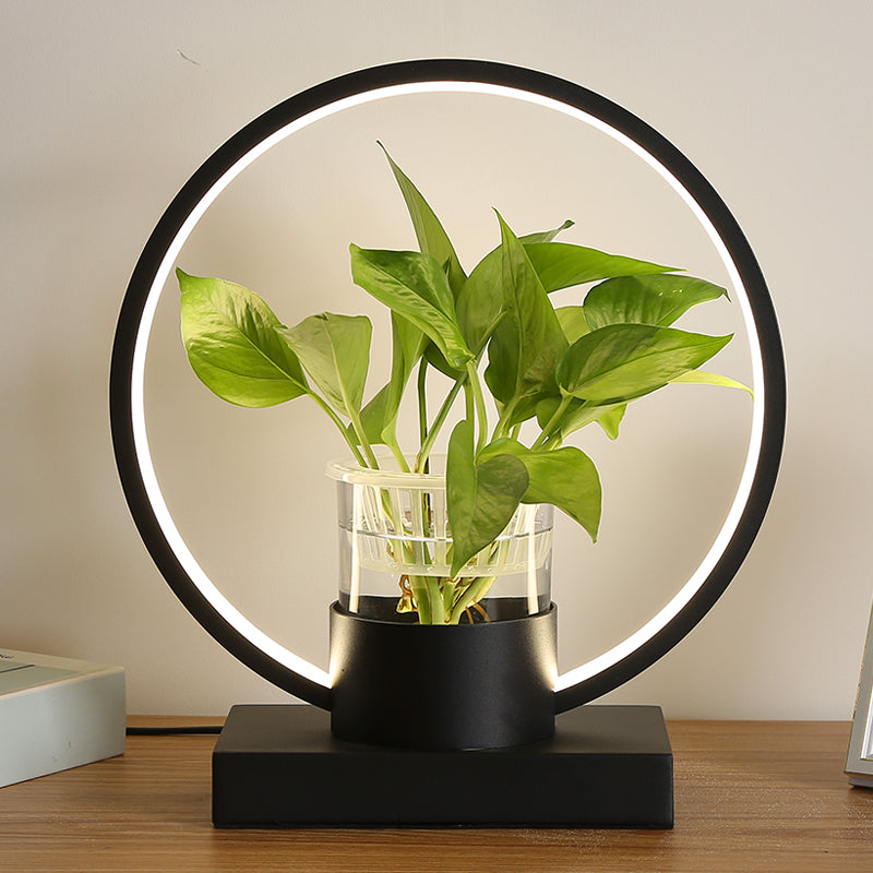 Lampada notturna a forma di anello in alluminio Luce a led decorativa con tazza di vetro trasparente