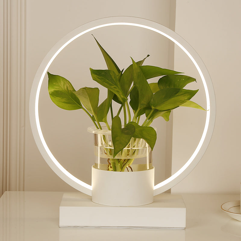 Lampada notturna a forma di anello in alluminio Luce a led decorativa con tazza di vetro trasparente
