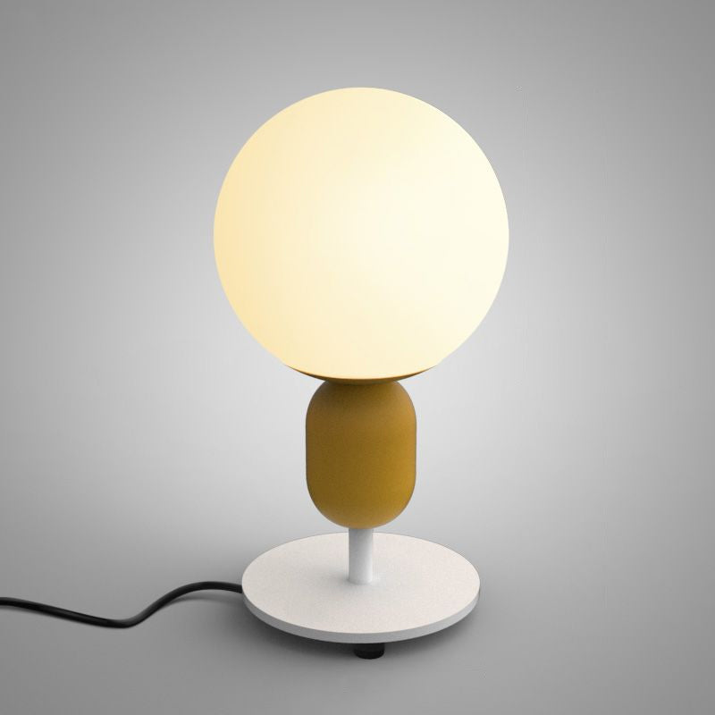 White Glass Spherical Night Lamp Macaron 1 Head Table Light for Childrens Bedroom
