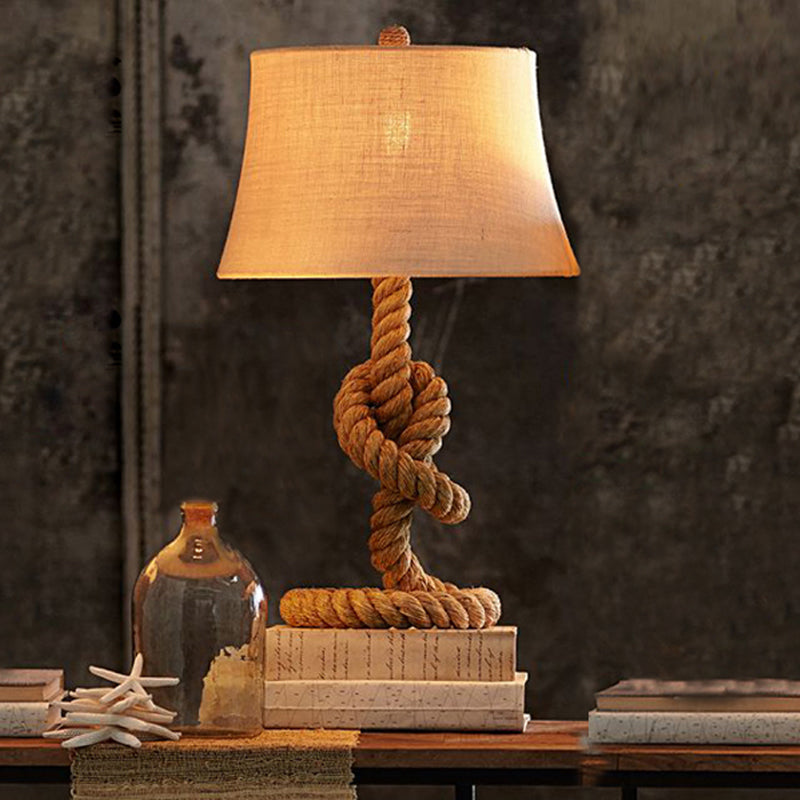 Tissu empire Shade Table Lamp Country 1-Light Bedroom Night Light avec corde piédestal en lin