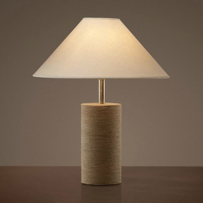 Tissu empire Shade Table Lamp Country 1-Light Bedroom Night Light avec corde piédestal en lin