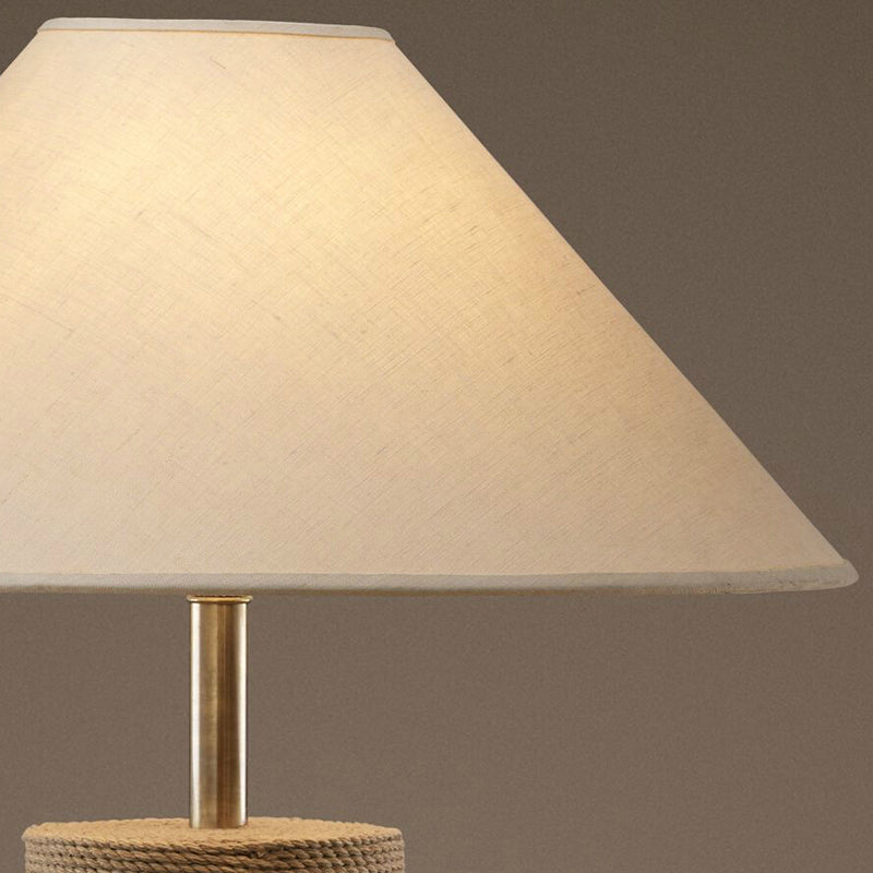 Tissu empire Shade Table Lamp Country 1-Light Bedroom Night Light avec corde piédestal en lin