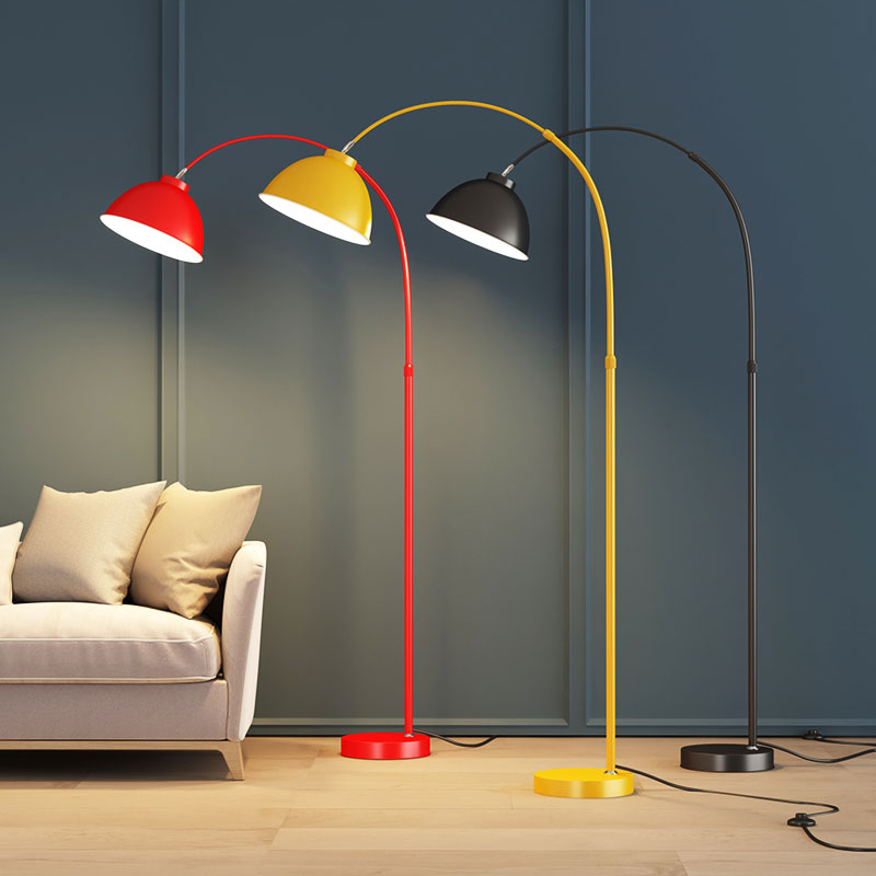 Domed Living Room Floor Lamp Metal 1 Bulb Macaron Standing Light with Adjustable Fishing Rod Arm