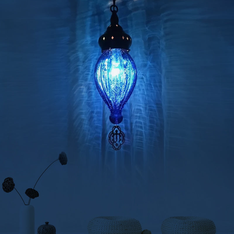 Lámpara de colgación de gotas tradicional azul/verde/topo vidrio acanalado 1/4 bombillas luz de suspensión para dormitorio