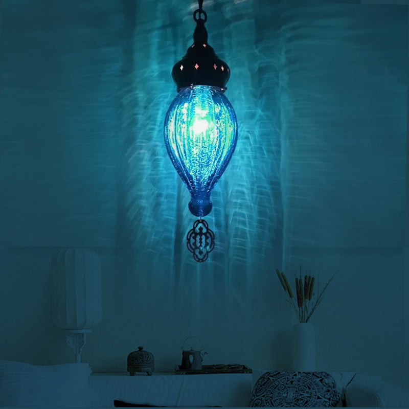Lámpara de colgación de gotas tradicional azul/verde/topo vidrio acanalado 1/4 bombillas luz de suspensión para dormitorio