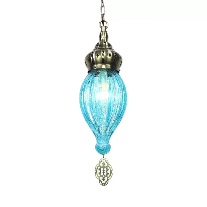Traditionele druppelhanglamp blauw/groen/taupe geribbeld glas 1/4 bollen suspensie licht voor slaapkamer