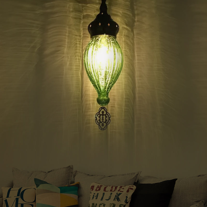Droplet traditionnelle lampe suspendue bleu / vert / taupe Verre côtelée 1/4 Bulbes Suspension Lumière pour chambre