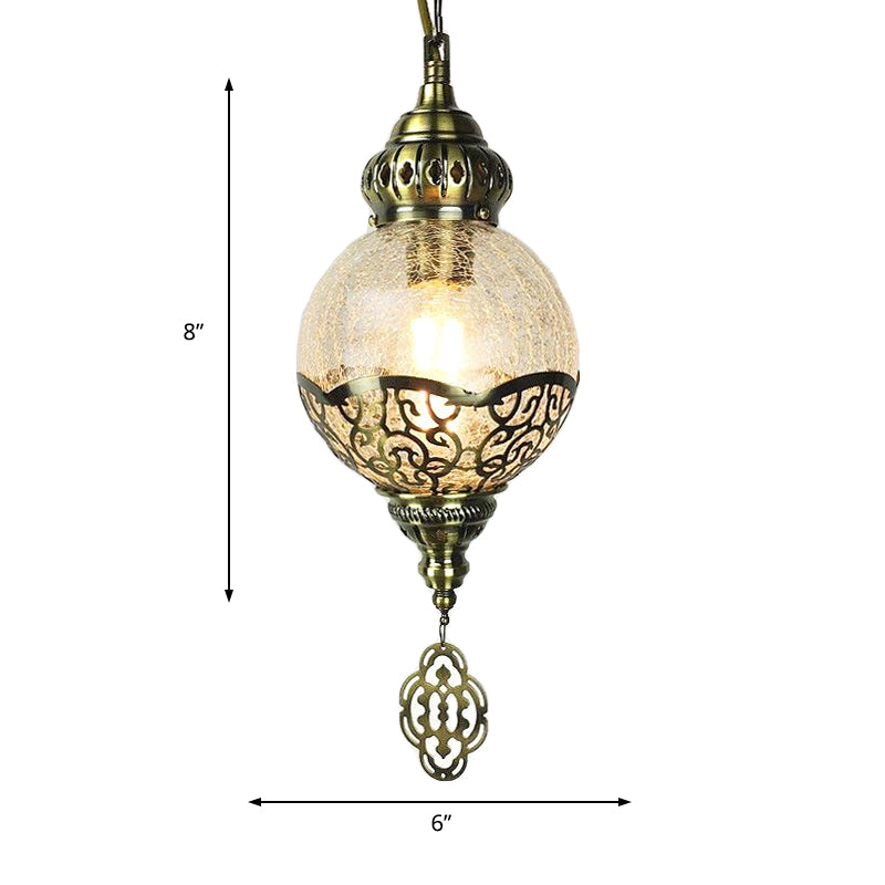 1 Bulb Sphere Ceiling Lamp Tradition Clear Crackled Glass Suspended Lighting Fixture for Dining Room