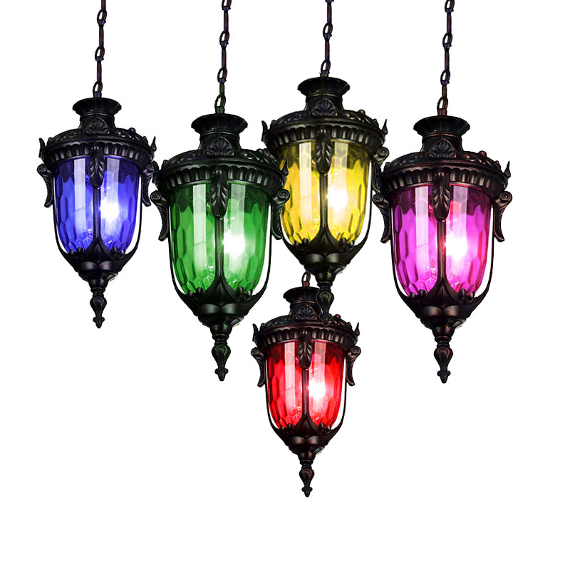 Traditional Urn Hanging Lamp Red/Yellow/Blue Glass 1/5 Bulbs Suspension Light for Living Room