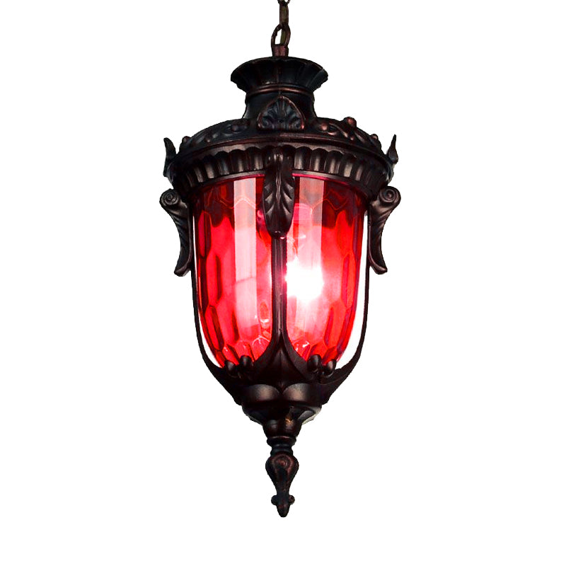 Traditional Urn Hanging Lamp Red/Yellow/Blue Glass 1/5 Bulbs Suspension Light for Living Room