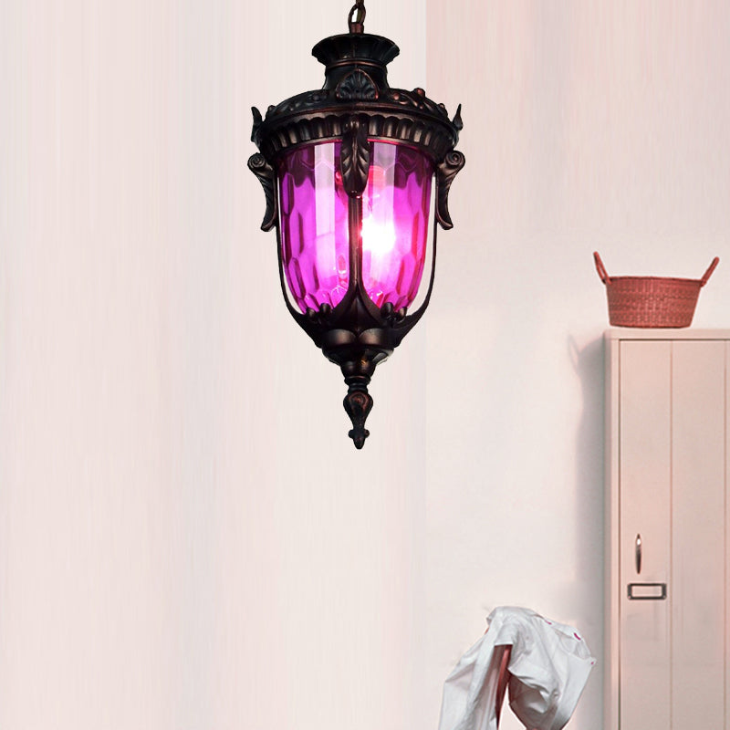 Lámpara de colgación de urna tradicional rojo/amarillo/vidrio 1/5 bombillas Luz de suspensión para sala de estar