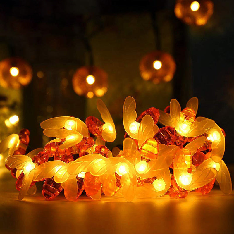 21.3ft Bee Shape Festive LED Fairy Lamp Artistic 30 Heads Orange Solar String Lighting