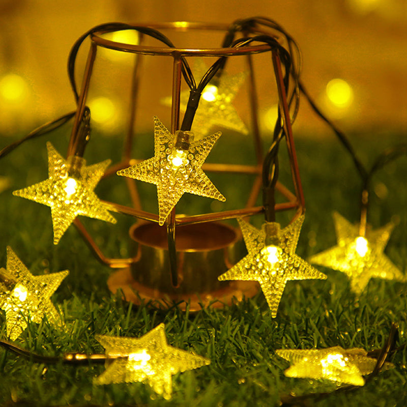 Star Shape Plastic Solar String Lamp Art Decor Clear LED Fairy Lighting for Backyard