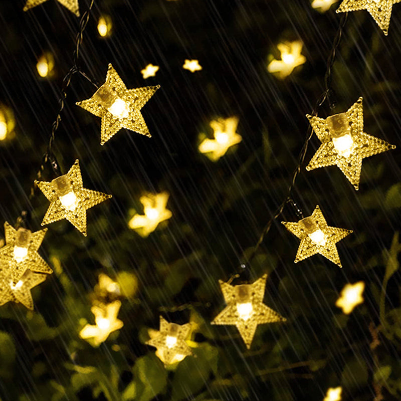 Star Shape Plastic Solar String Lamp Art Decor Clear LED Fairy Lighting for Backyard