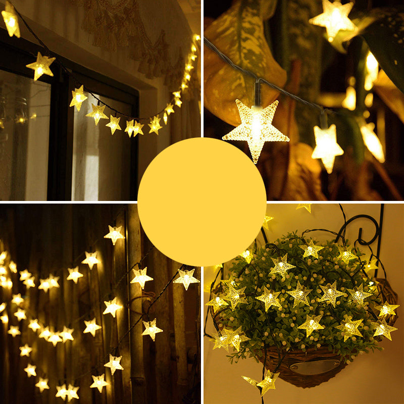 Star Shape Plastic Solar String Lamp Art Decor Clear LED Fairy Lighting for Backyard