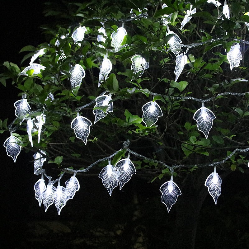 Leaf Shaped Courtyard LED Fairy Lamp 32.8ft 80 Heads Artistic Battery String Light