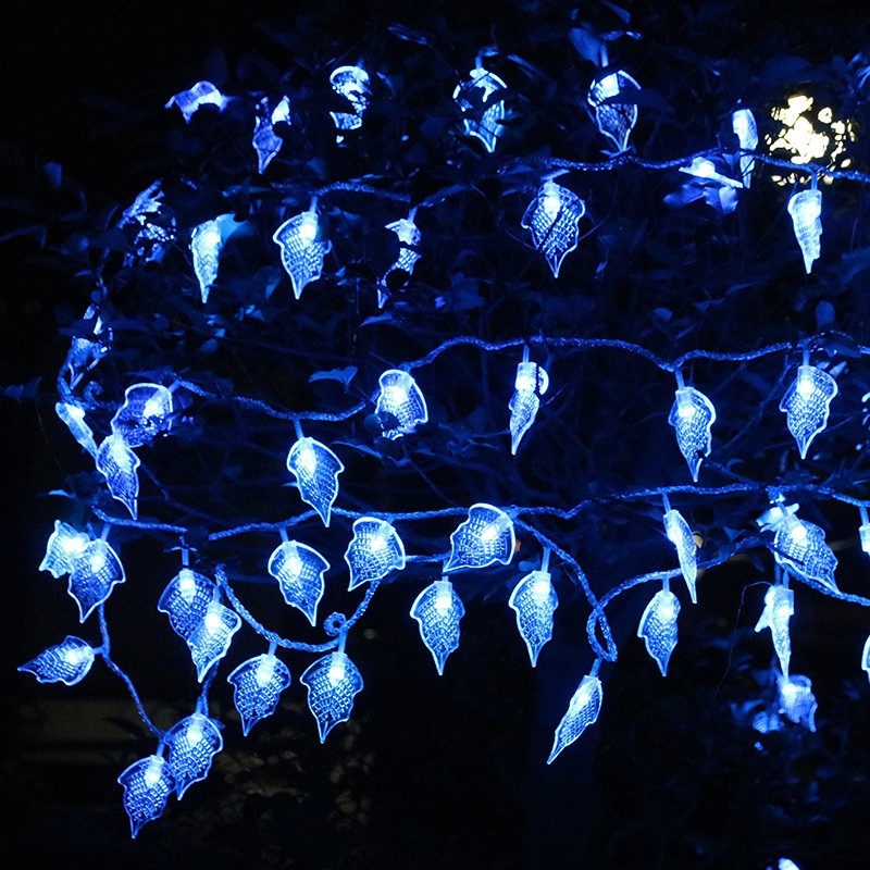 Leaf Shaped Courtyard LED Fairy Lamp 32.8ft 80 Heads Artistic Battery String Light