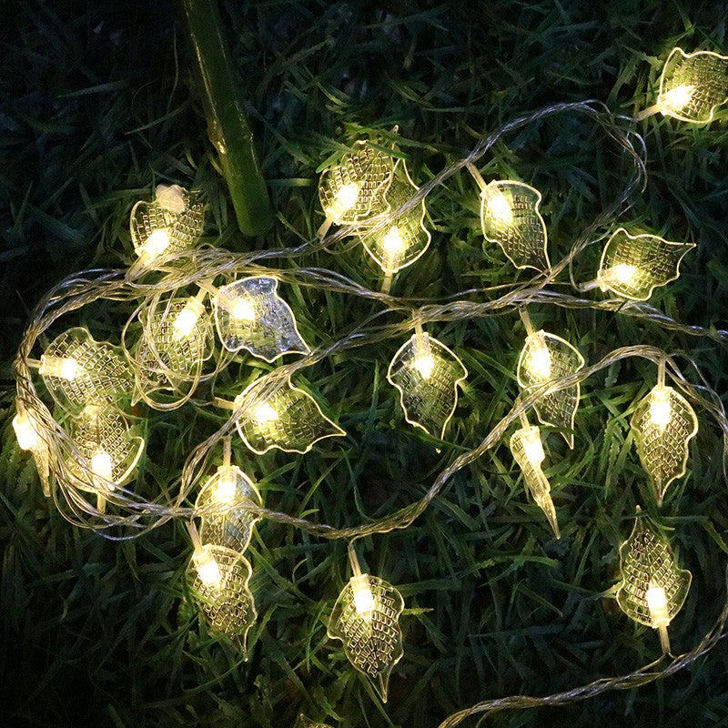 Leaf Shaped Courtyard LED Fairy Lamp 32.8ft 80 Heads Artistic Battery String Light