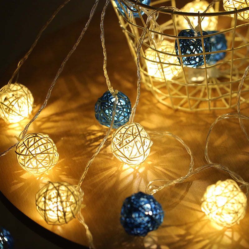 Contemporary Globe Battery String Light Rattan 13.1ft 20 Bulbs Bedroom LED Fairy Lighting