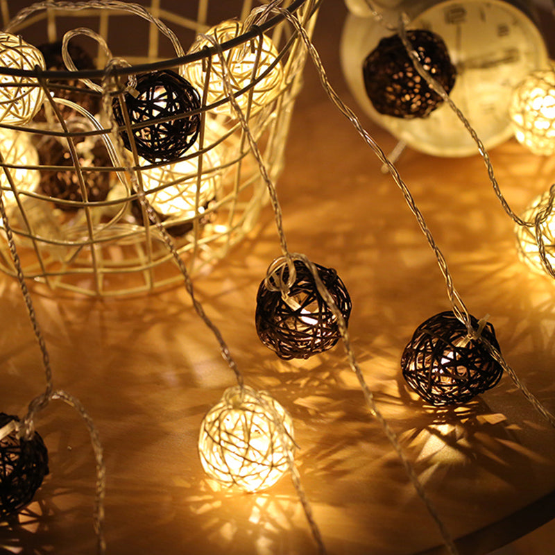 Contemporary Globe Battery String Light Rattan 13.1ft 20 Bulbs Bedroom LED Fairy Lighting