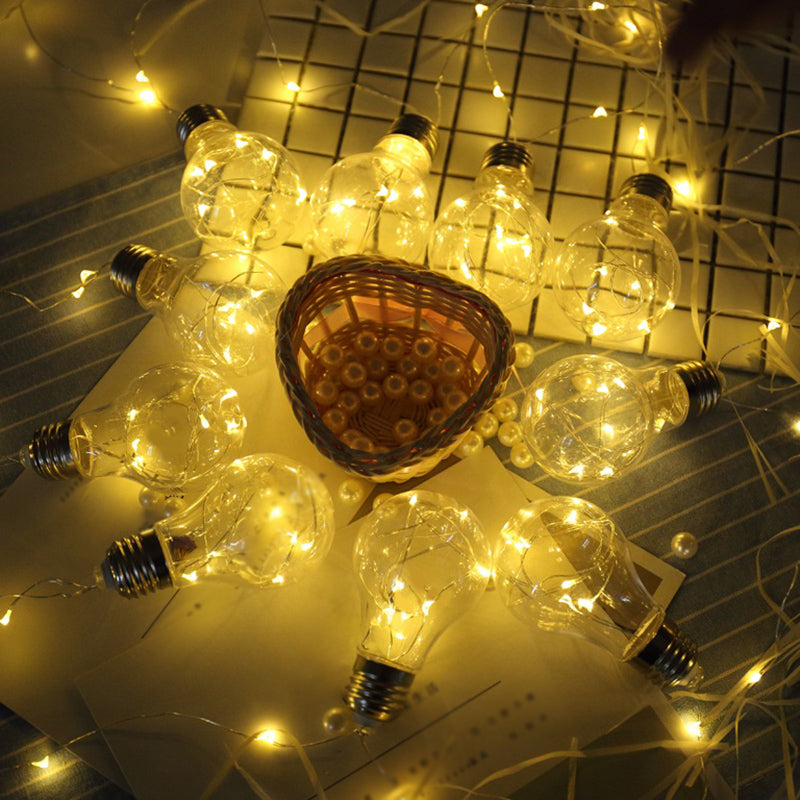 Bulb Shape Girls Bedroom Battery String Lamp 14.8ft 10 Heads Art Decor LED Fairy Lighting in Clear