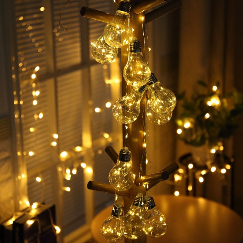 Bulb Shape Girls Bedroom Battery String Lamp 14.8ft 10 Heads Art Decor LED Fairy Lighting in Clear