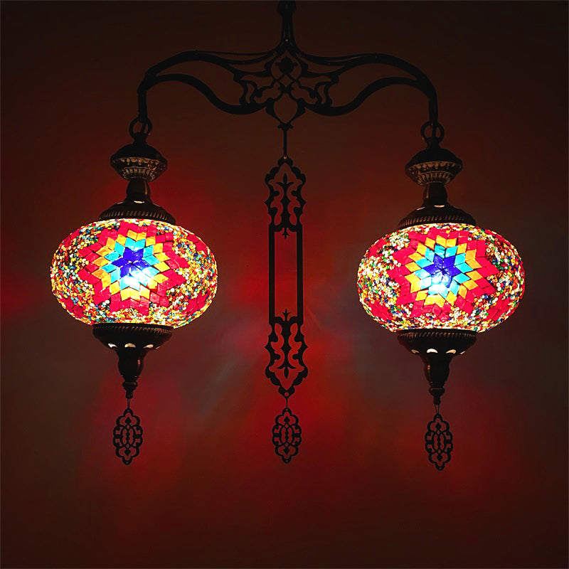 Lampada lampadina globale tradizionale 2 teste in vetro rosso/blu Luce a sospensione per il corridoio