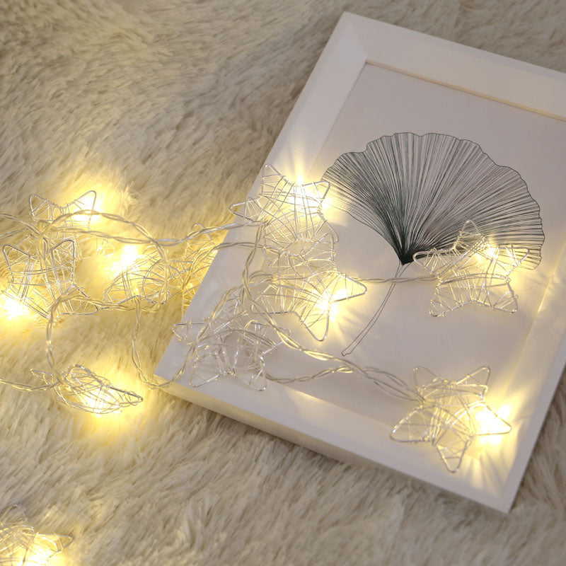 Modern Style Star Shape LED Fairy Light Weaving Bedroom Battery String Lighting in Silver