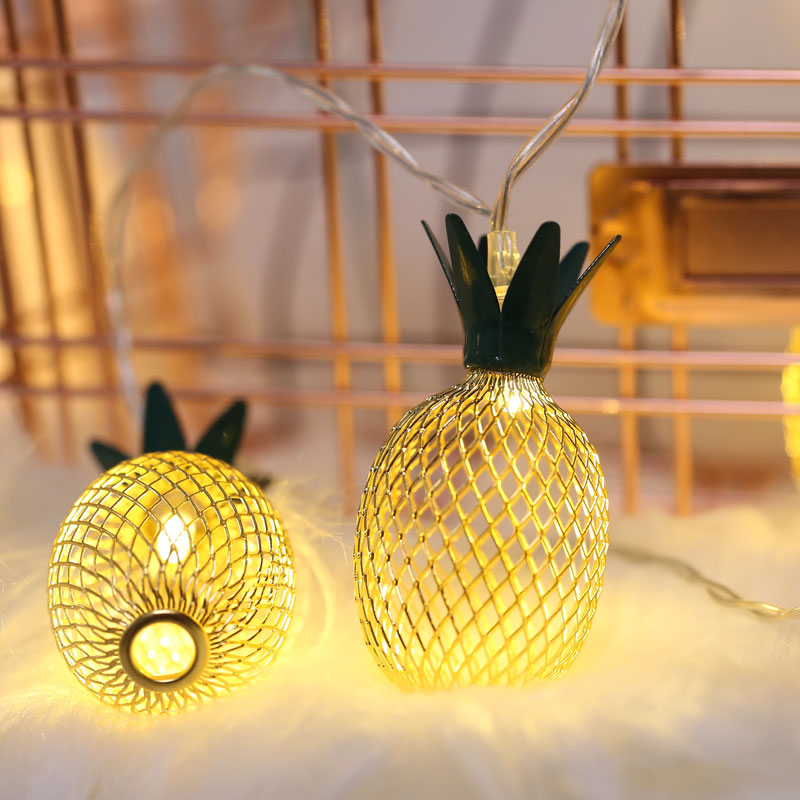 Pineapple LED Fairy Light Modern Style Iron Bedroom Battery String Lighting in Golden