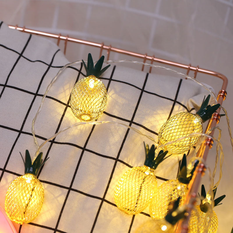 Pineapple LED Fairy Light Modern Style Iron Bedroom Battery String Lighting in Golden