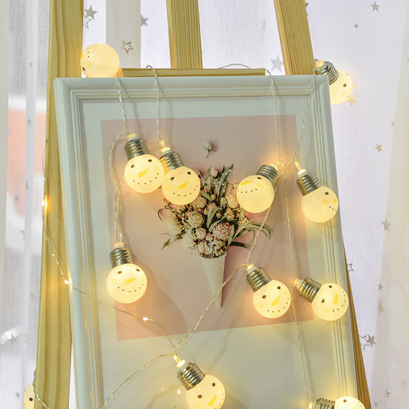 Contemporary Bulb Shape Battery String Light Girls Bedroom LED Fairy Lighting in White