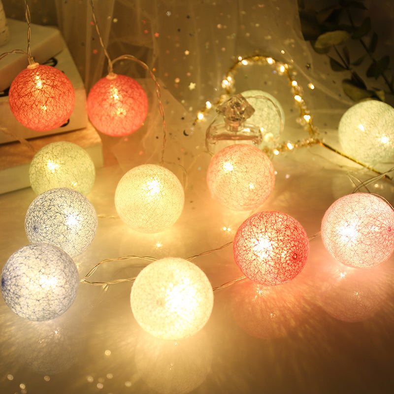 Globe Shape LED Fairy Lighting Cotton Decorative Battery String Light for Girls Bedroom