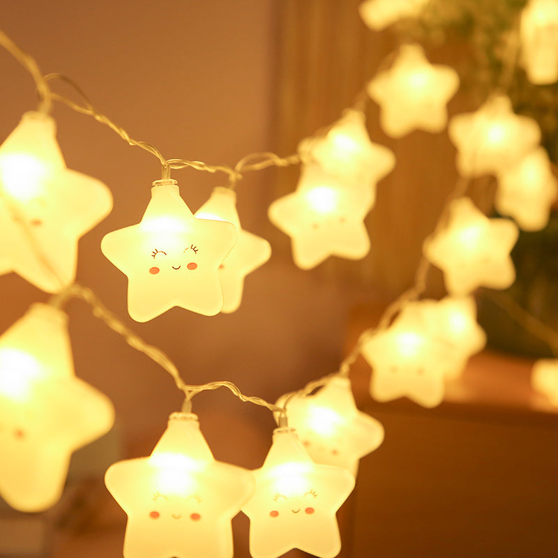 Star Battery String Lamp Art Decor Plastic Girls Bedroom LED Fairy Lighting in White
