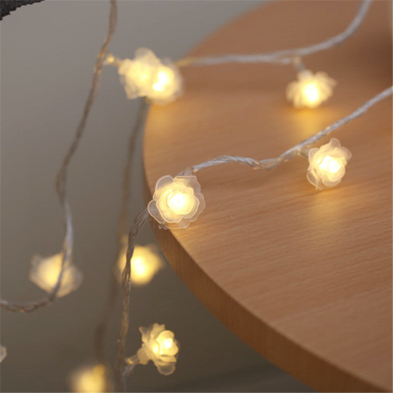 Rose Shaped LED Fairy Light Modern Style Clear Battery Powered String Lighting for Bedroom