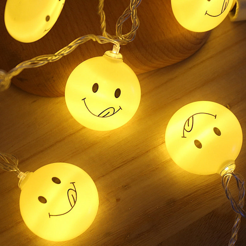 Emoji Battery String Light Contemporary Plastic Yellow LED Fairy Lighting for Girls Bedroom