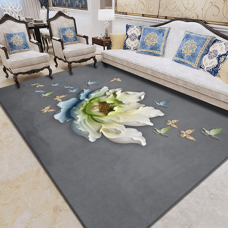 Modern Plant Printed Rug Multi Colored Cotton Blend Area Carpet Pet Friendly Easy Care Indoor Rug for Living Room