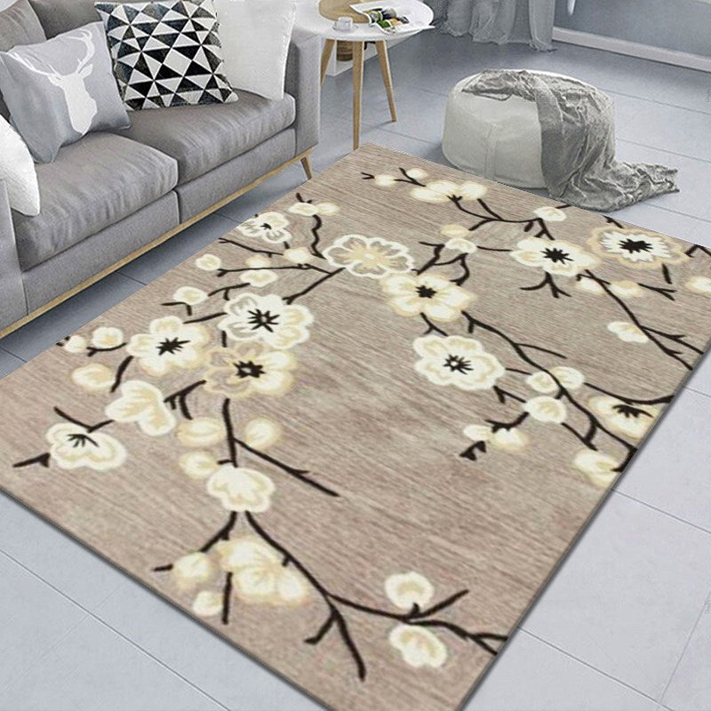 Modern Plant Printed Rug Multi Colored Cotton Blend Area Carpet Pet Friendly Easy Care Indoor Rug for Living Room
