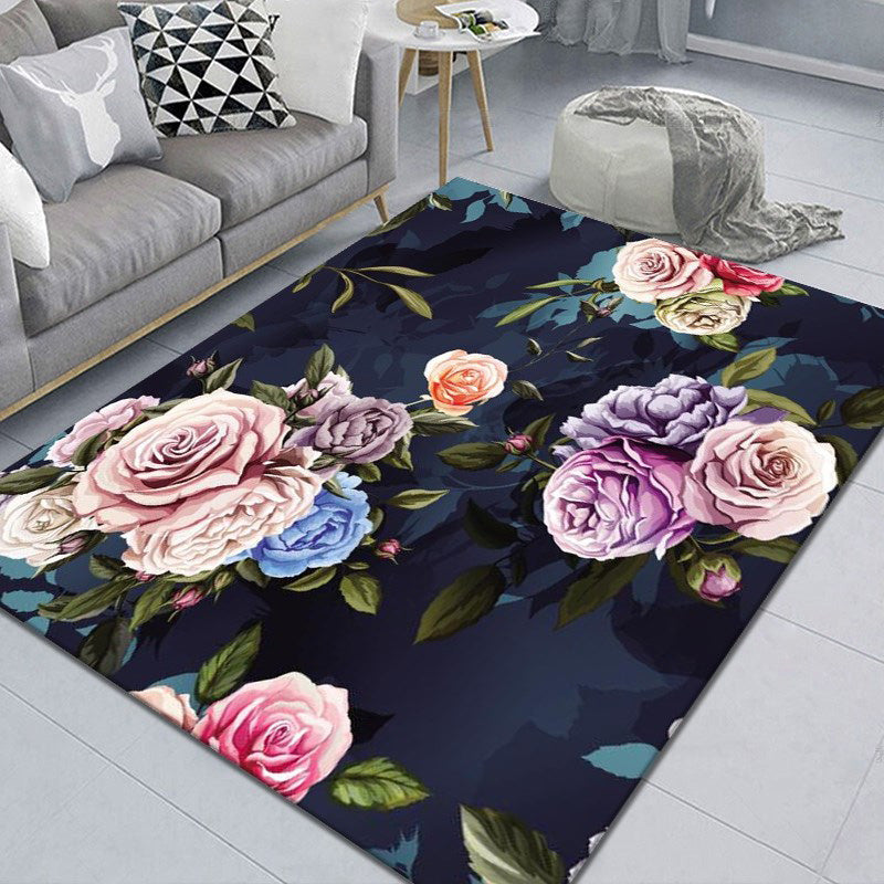 Modern Plant Printed Rug Multi Colored Cotton Blend Area Carpet Pet Friendly Easy Care Indoor Rug for Living Room