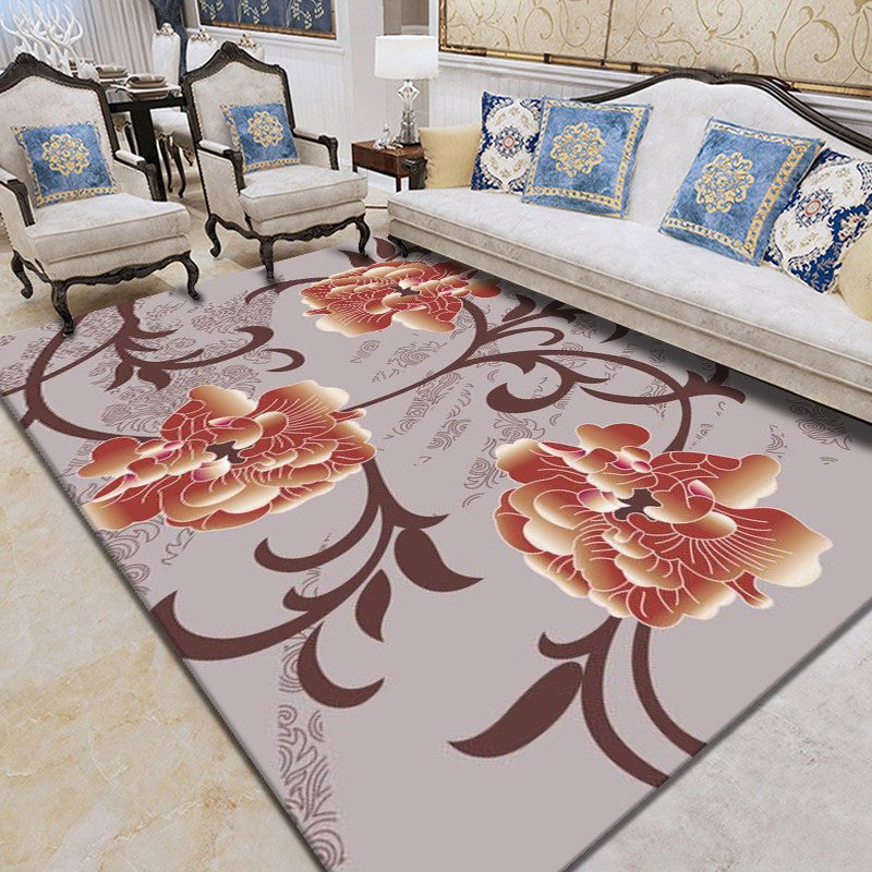 Modern Plant Printed Rug Multi Colored Cotton Blend Area Carpet Pet Friendly Easy Care Indoor Rug for Living Room