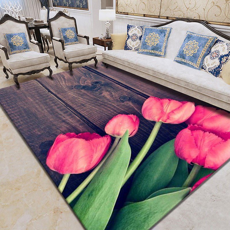 Modern Plant Printed Rug Multi Colored Cotton Blend Area Carpet Pet Friendly Easy Care Indoor Rug for Living Room