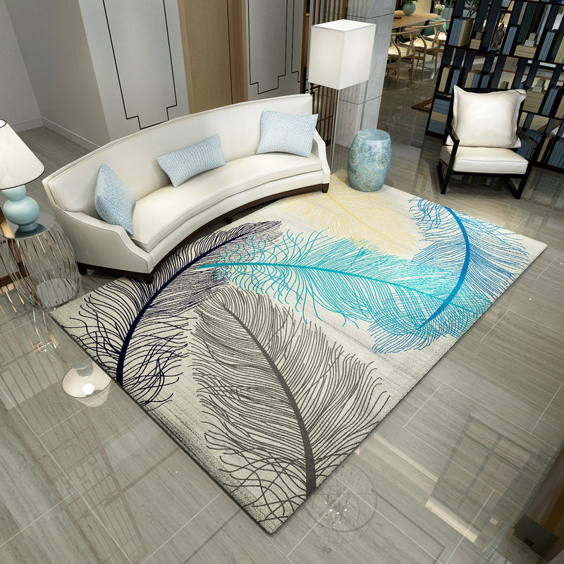 Multi Color Scandinavian Rug Polyster Plant Printed Area Carpet Pet Friendly Easy Care Area Rug for Bedroom