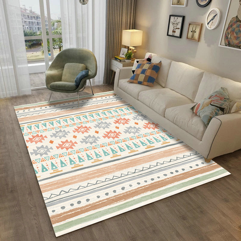 Multi Color Scandinavian Rug Polyster Plant Printed Area Carpet Pet Friendly Easy Care Area Rug for Bedroom