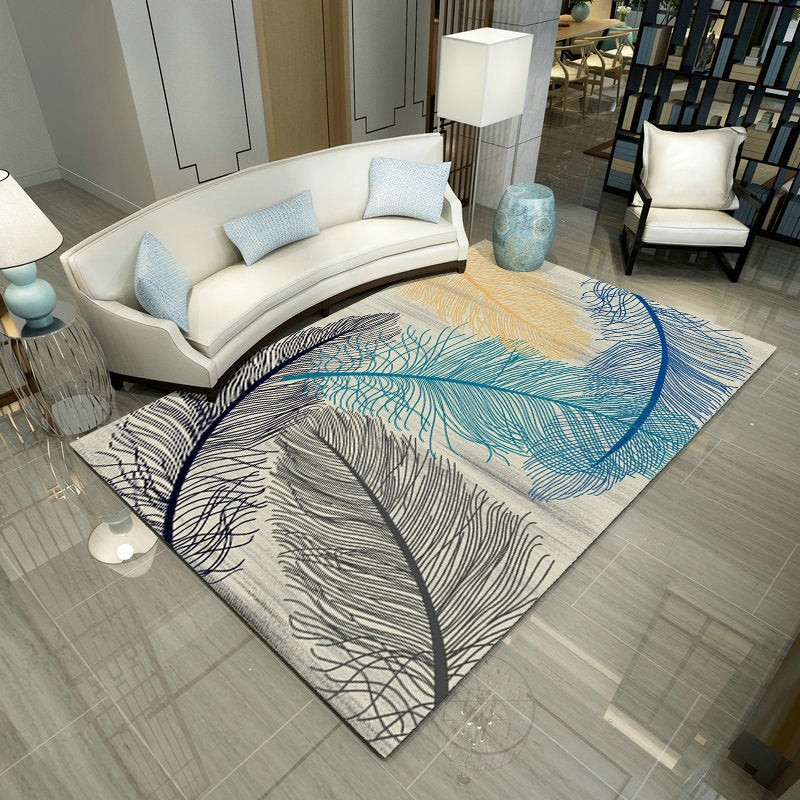 Multi Color Scandinavian Rug Polyster Plant Printed Area Carpet Pet Friendly Easy Care Area Rug for Bedroom