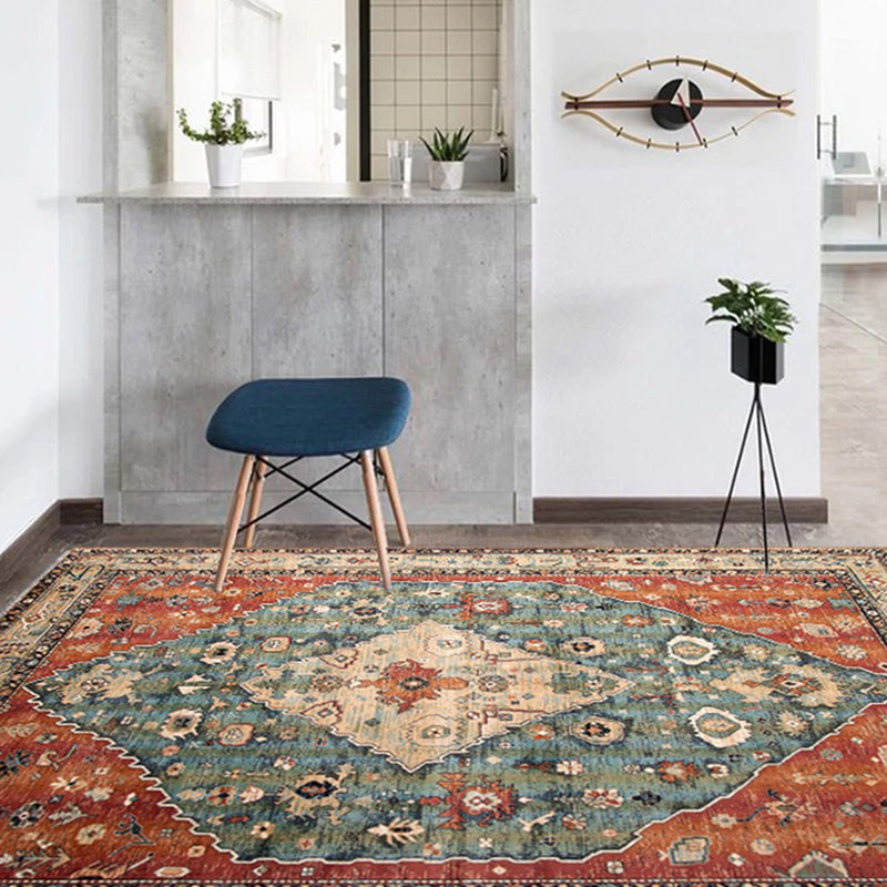 Multi Color Geometric Print Rug Cotton Blend Oriental Indoor Rug Non-Slip Backing Stain-Resistant Area Carpet for Room