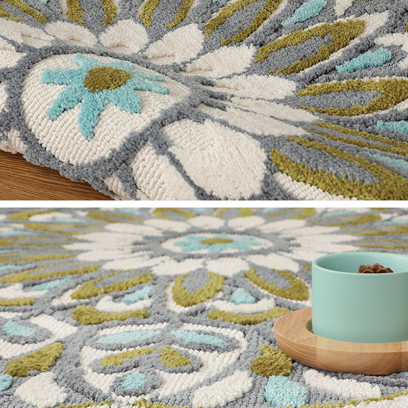 Green-Blue Bedroom Rug Moroccan Floral Printed Indoor Rug Super Fiber Non-Slip Pet Friendly Area Carpet
